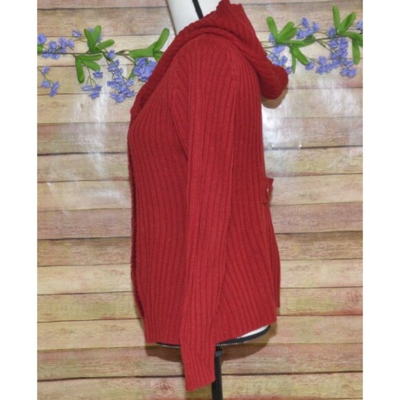 Effeci Ladies Red Double Breasted Hooded Cardigan Sweater Size S PS Cozy - Picture 6 of 12